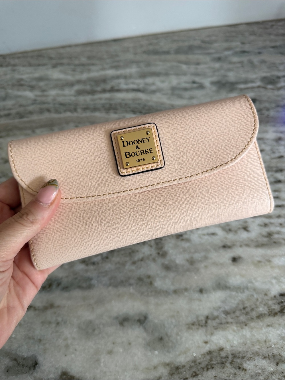 Dooney & Bourke Blush Pink Saffiano Continental Wallet with Gold Plaque